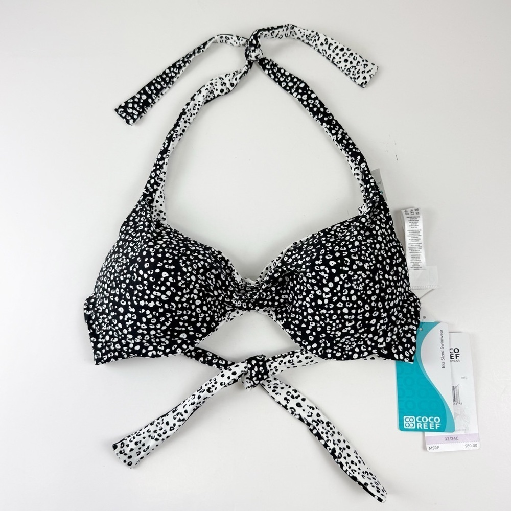 Coco Reef Bikini Top Womens 32 34 C White Black Reversible Bra Sized Swim NWT